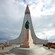 The towering Hallgrimskirkja Church in Reykjavík, Iceland dominates the skyline